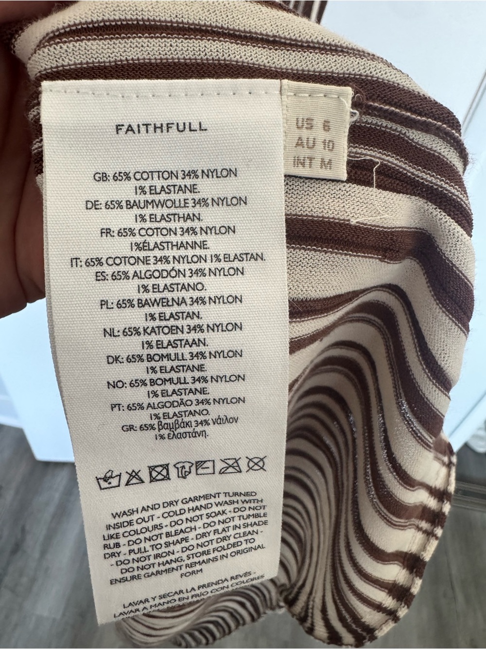 Faithfull the Brand Tore Maxi Dress in Ombre Stripe Macro Brown Carob, Size M - Picture 6 of 6